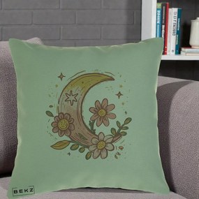 Perna Decorativa Luna Florala Boho, 40x40 cm, Verde, Husa Detasabila, Perna Inclusa, BEKZ®