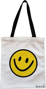 Sacosa de Panza pentru Cumparaturi, Geanta Tote, model Happy Smile, Cu fermoar, 38x34.5 cm, Alba, BEKZ®