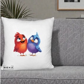 Perna Decorativa Pasarele Vesele Duo, 40x40 cm, Alb Pufos, Husa Detasabila, Perna Inclusa, BEKZ®