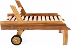 Șezlong reglabil din lemn de tec, pliabil, cu roți – 200 cm