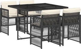 vidaXL Set mobilier de grădină cu perne, 5 piese, negru, poliratan