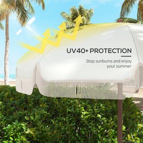 Outsunny Umbrelă de Plajă Portabilă cu Volane în Aer Liber cu Baldachin Ventilat, Geantă de Transport, Ø1.9x2.1 m, Alb-Crem