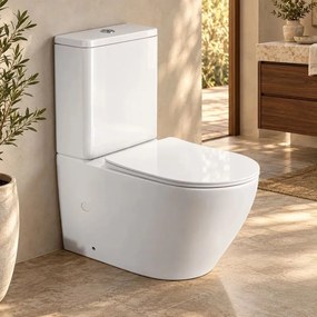 Set vas WC pe pardoseala Rune Ivaldi monobloc alb, Tornado rimless cu sistem vortex si cu capac slim softclose