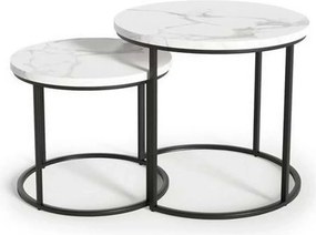 Set 2 masute cafea OREO, alb cu efect de marmura/negru