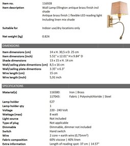 Aplica de perete cu reader LED Ellington