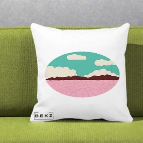 Perna Decorativa Peisaj Desert Oval Pastel, 40x40 cm, Alba Mata, Husa Detasabila, Perna Inclusa, BEKZ®
