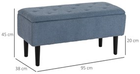 HOMCOM Polsterbank cu spațiu de depozitare, Sitztruhe, kasmiroptic, până la 120 kg, cadrul din lemn natural, 95 x 38 x 45 cm, Albastru | Aosom Romania