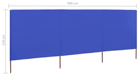 Paravan anti-vant cu 3 panouri, azur, 400 x 80 cm, textil Albastru, 400 x 80 cm