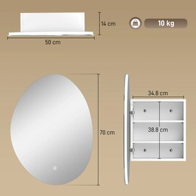 HOMCOM Dulap Baie LED, Anti-Condens, Iluminare Reglabilă 3 Tonuri, Alb, Montare pe Perete | Aosom Romania