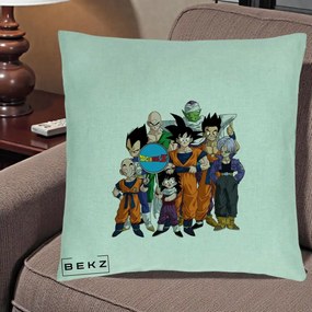 Perna Personalizata Dragon Ball Z Grup Complet, 40x40 cm, Verde Menta, Husa Detasabila, Perna Inclusa, BEKZ®