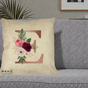 Cadou Personalizat - Perna Personalizata Monograma Rose Gold Litera E, 40x40 cm, Crem, Husa Detasabila, Perna Inclusa, BEKZ®