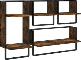 vidaXL Set rafturi de perete cu bare, 4 buc., stejar fumuriu, lemn