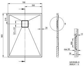 Cadita dus compozit slim alb 90x70 cm Deante Correo 900x700 mm, Alb