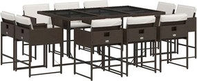 vidaXL Set mobilier de grădină cu perne, 11 piese, maro, poliratan