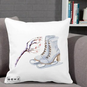 Perna Decorativa Patine cu Ramuri Inzapezite, 40x40 cm, Alba Mata, Husa Detasabila, Perna Inclusa, BEKZ®