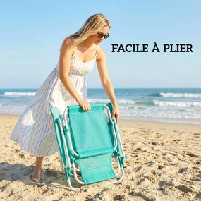 Outsunny Scaun de plajă, șezlong exterior pliabil în 6 poziții, copertină ajustabilă și tetieră, 62x68x79cm, turcoaz | Aosom Romania