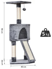 PawHut Arbore pentru Pisici Compact, Design cu Frânghie Sisal pentru Zgâriat, Gri, 40x40x98cm | Aosom Romania