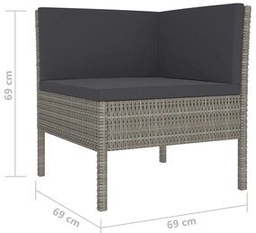 Set mobilier de gradina cu perne, 10 piese, gri, poliratan Gri, 4x colt + 4x mijloc + 2x suport pentru picioare, 1