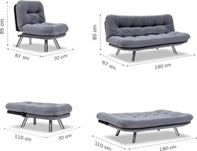 Set canapea extensibila 3 locuri si 1 fotoliu extensibila ,living, 180x110 cm – stofa, gri – Merburn