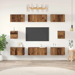 vidaXL Set dulap TV cu raft Pe perete Altele 8 pcs Lemn vechi Mediu 30.5 x 30 x 30 cm