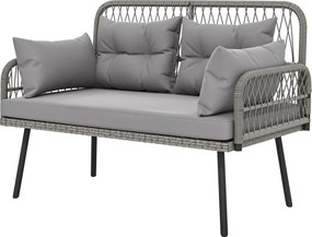 Outsunny Canapea de grădină cu perne și pernuțe 2 locuri din rășină împletită, canapea pentru exterior cu cotiere gri închis | Aosom Romania