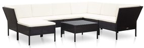 vidaXL Set mobilier de grădină cu perne, 8 piese, negru, poliratan