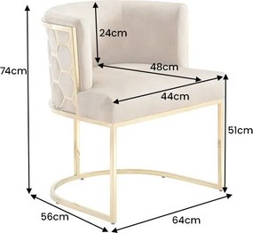 Scaun ELEGANCE catifea bej, otel inoxidabil auriu