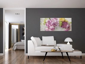 Tablou - Flori pe perete culorile pastel (120x50 cm)