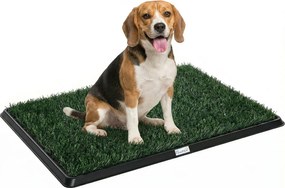 PawHut Toaletă pentru câini 76 x 50,5 cm cu 2 gazonuri artificiale lavabile, toaletă pentru căței pentru câini, pentru balcon și acasă Negru+Verde | Aosom Romania