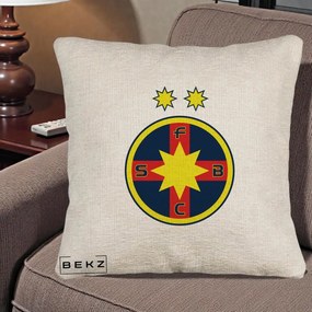 Perna Personalizata FCSB Fotbal Club Steaua Bucuresti, 40x40 cm, Bej Canapea, Husa Detasabila, Perna Inclusa, BEKZ®