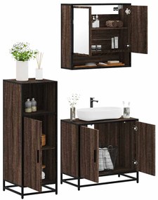 vidaXL Set mobilier de baie, 3 piese, stejar maro, lemn prelucrat