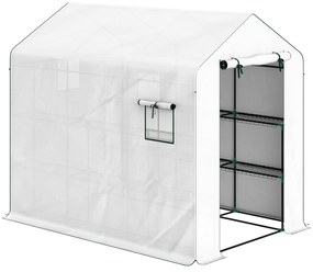 Outsunny Sera de grădină 3 m² cu rafturi 3 niveluri, PE renforcée 135 g/m² anti-UV, ușă rulabilă și ferestre din plasă | Aosom Romania
