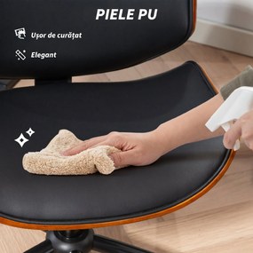 HOMCOM Scaun Birou Rotativ, Altezza Reglabil, In Piele Pu E Lemn Curbat | Aosom Romania