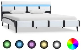 Cadru de pat cu LED, alb, 140 x 200 cm, piele ecologica white and black, 140 x 200 cm