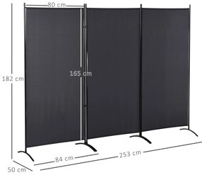HOMCOM Paravan 3 panouri dim. 2,53L x 0,5l x 1,82H m Store lateral Ecran de protecție paravan pe suport metal Poliester | Aosom Romania