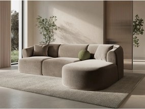 Colțar maro deschis cu tapițerie din catifea (cu colț pe partea dreaptă/cu șezlong) Campi – Cosmopolitan Design