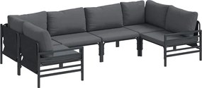 vidaXL Set de canapele pentru grădină cu pernă 6 pcs Negru Oțel