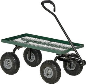 Outsunny Roabă de Grădină cu Mâner și 4 Roți Mari, Capacitate 150 kg, 94x48,5x100 cm, Verde | Aosom Romania