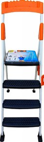 Scara dubla pliabila din aluminiu emailat HouseXL® Harbinger, plianta, maxim 155 kg, trepte si platforma acoperite cu plastic anti-aderent, picioare