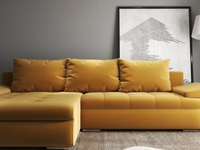 Colțar extensibil dumonde cu ladă de depozitare si sezut confortabil din spuma high-density, Leonardo Royal Mustar 260x185 cm