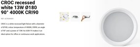 Spot LED incastrabil recessed white 13W 18cm 90 grade 4000K CRI90