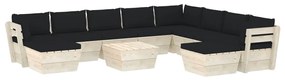 Set mobilier gradina din paleti cu perne, 11 piese, lemn molid Negru, 3x colt + 5x mijloc + masa + 2x suport pentru picioare, 1