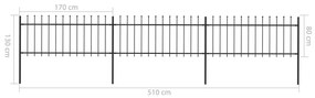 Gard de gradina cu varf sulita, negru, 5,1 x 0,8 m, otel 1, 0.8 m, 5.1 m