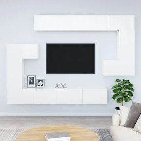 3114594 vidaXL Dulap TV montat pe perete, alb extralucios, lemn prelucrat