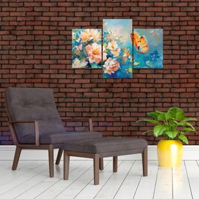 Tablou - Fluture și flori, pictură în ulei II. (90x60 cm)