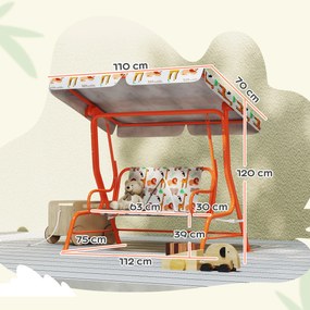 AIYAPLAY Leagăn pentru Copii cu 2 Locuri, Acoperiș Reglabil și Curele de Siguranță, Leagăn pentru Grădină și Interior din Oțel și Material Oxford, Max 60 kg, 112x75x120 cm, Portocaliu | Aosom Romania