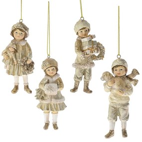 Set 4 ornamente brad din rasina Kids Cream Gold