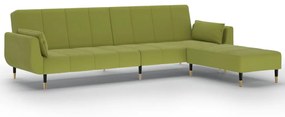 3081800 vidaXL Canapea extensibilă 2 loc.,taburet&2 perne,textil,verde deschis