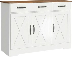 HOMCOM Bufet de bucătărie, mobilier de depozitare cu 3 uși tip hambar, 2 sertare și rafturi reglabile, 108 x 40 x 81 cm, alb | Aosom Romania