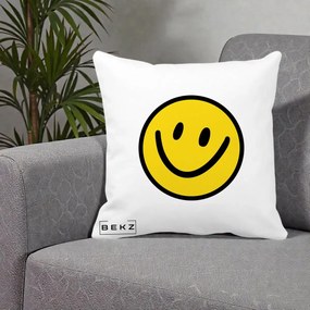 Perna Decorativa Smiley Face Galben Clasic, 40x40 cm, Alba Mata, Husa Detasabila, Perna Inclusa, BEKZ®